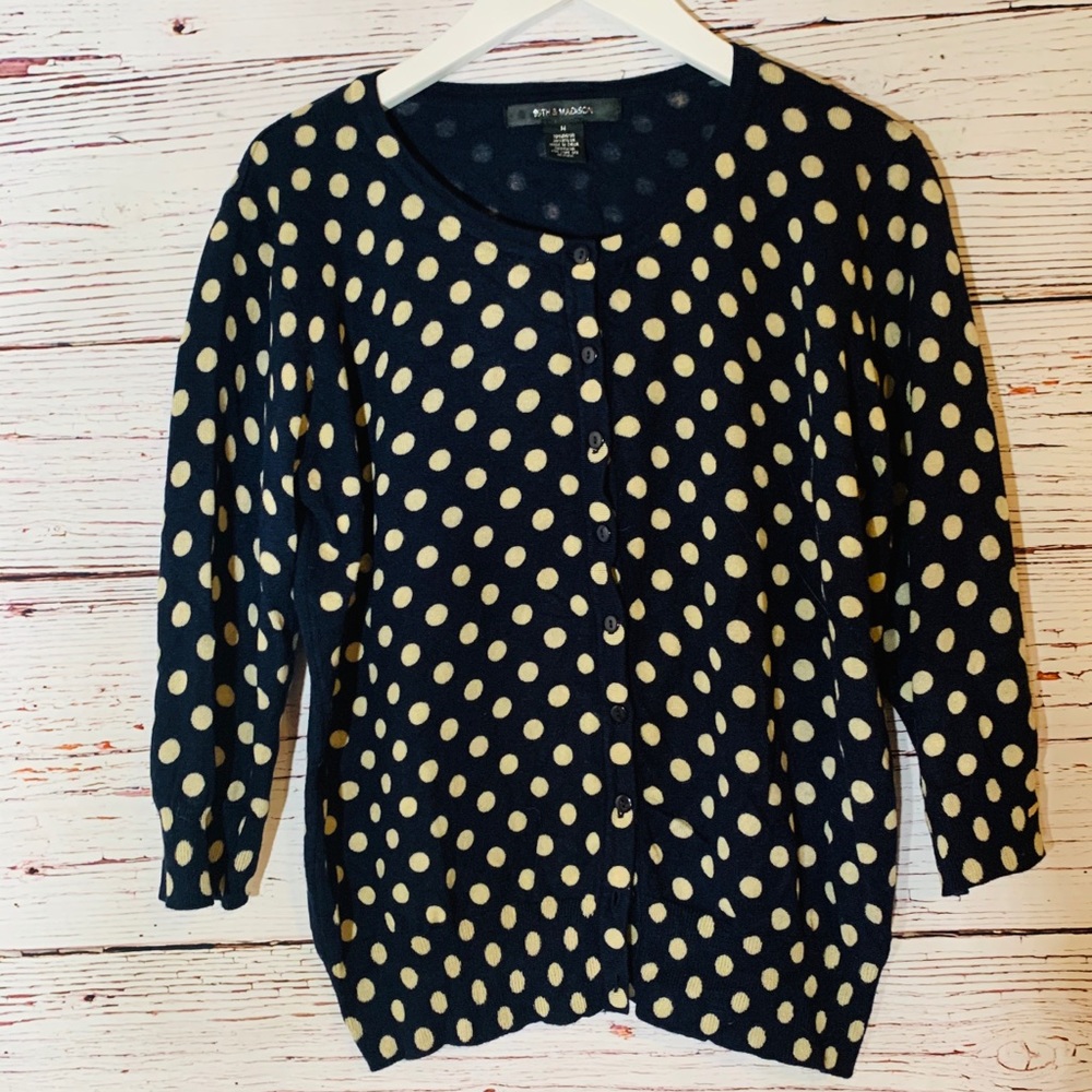 89th& Madison navy blue polka dots cardigan size M